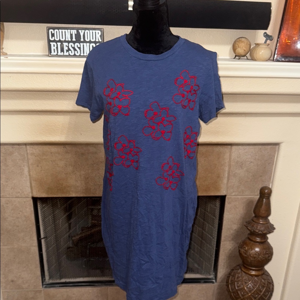 Philosophy Blue Dress with Red Floral Accents